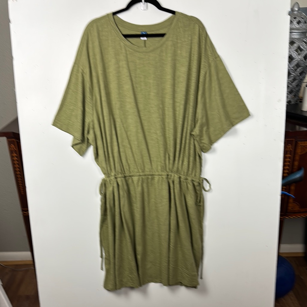 Old Navy Olive Mini Dress Nwot Sz 4x 100%Cotton Draw String Waist Casualcomfort